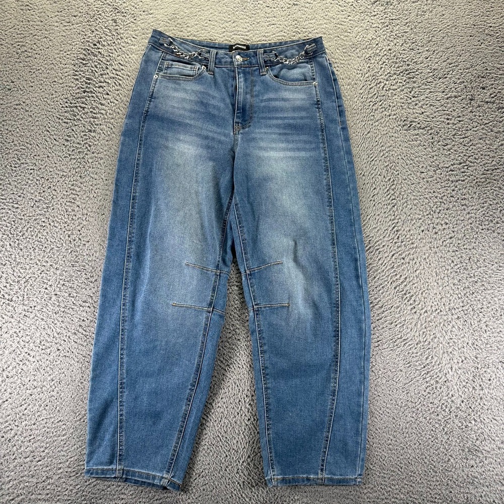 Express Jeans‎ Women's 8 Blue Cotton Denim Tapered Leg Faded Workwear Stretch
